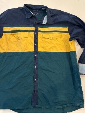 Wrangler Colorblock Western Shirt in Navy, Teal & Light Blue
